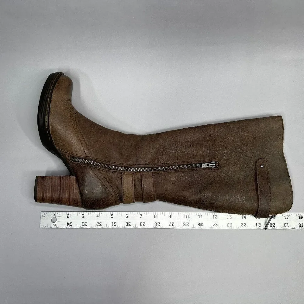 Born Women's Size 6 Tall Brown Leather‎ Buckle Strap Heeled Riding Boots